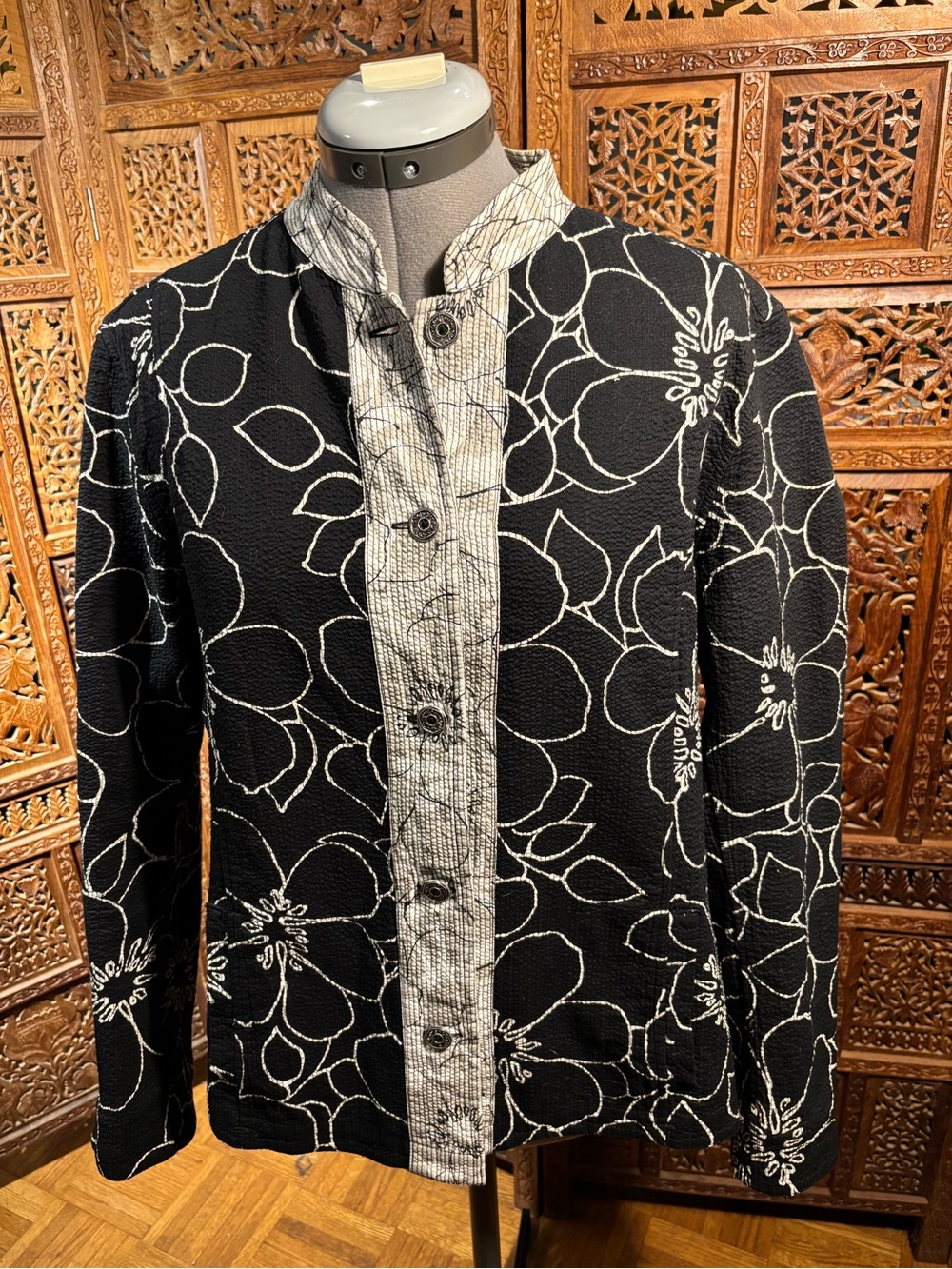 Chico's Reversible Black and White Floral Button-Front Jacket